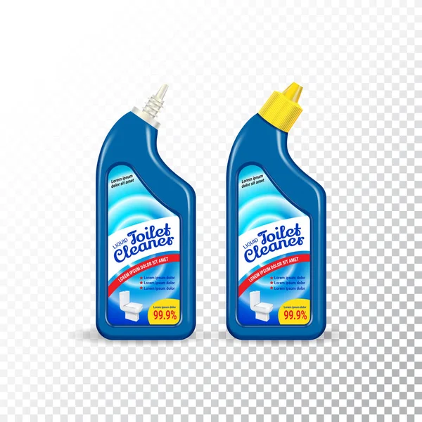 Σύνολο από πρότυπα ρεαλιστικό πακέτο για μπουκάλια με τουαλέτα καθαρότερα. Πλαστικά εμπορευματοκιβώτια με το απολυμαντικό υγρό gel. — Διανυσματικό Αρχείο