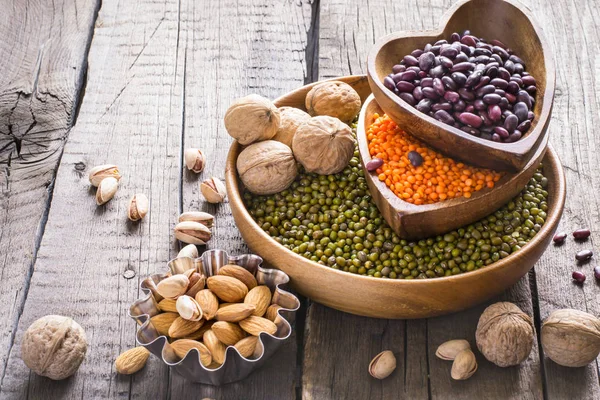 Sources of vegetable protein. collection of various legumes and nuts.