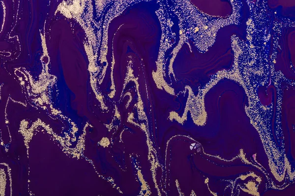 Acrylic Fluid Art. Luxury Pattern Gold and Purple Waves. Marble background or texture.