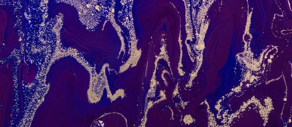 Acrylic Fluid Art. Luxury Pattern Gold and Purple Waves. Marble banner.