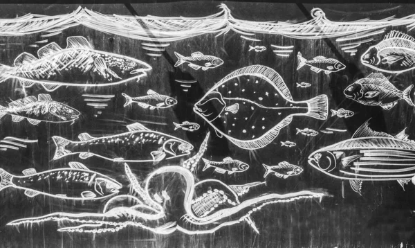 Рисунок из мела рыб — стоковое фото