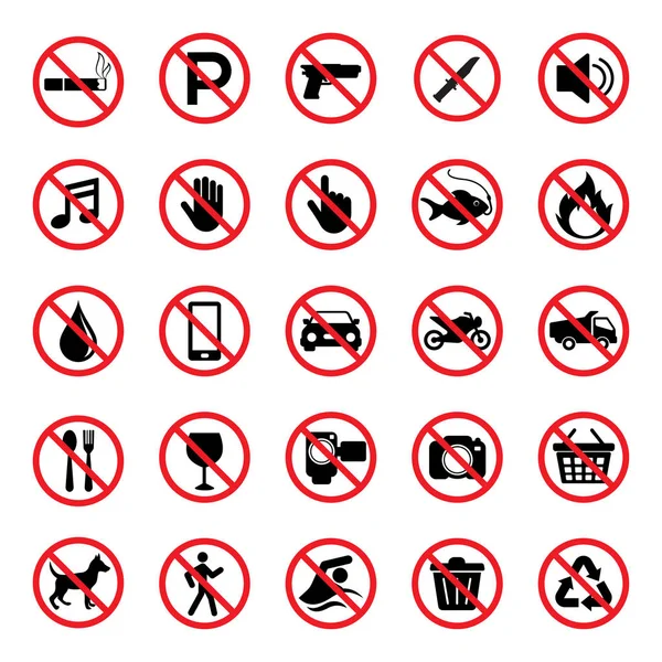 Símbolo de sinais proibidos, conjunto de ícones Vetor De Stock