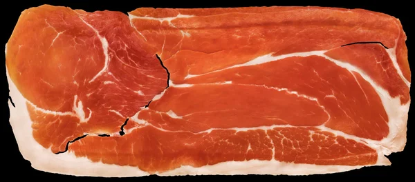 Prosciutto stagionato prosciutto di maiale Rasher isolato su sfondo nero — Foto Stock