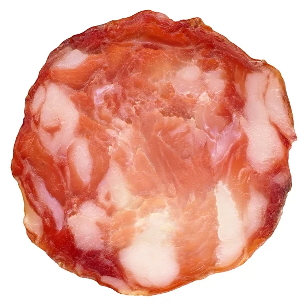 Срез салями из свинины, изолированный на белом фоне — стоковое фото
