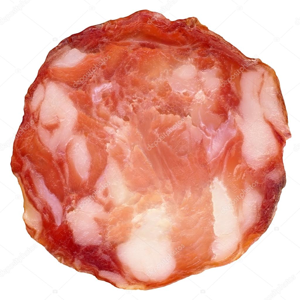 Pork Salami Slice Isolated On White Background