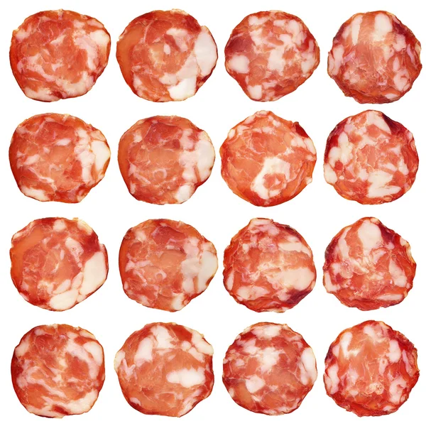 Pork Salami Slices Isolated On White Background — Stock Photo, Image
