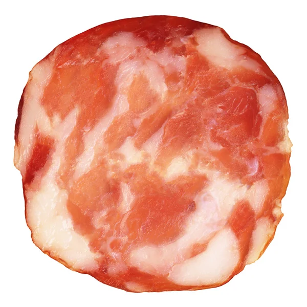 Fläsk Salami Slice isolerad på vit bakgrund — Stockfoto