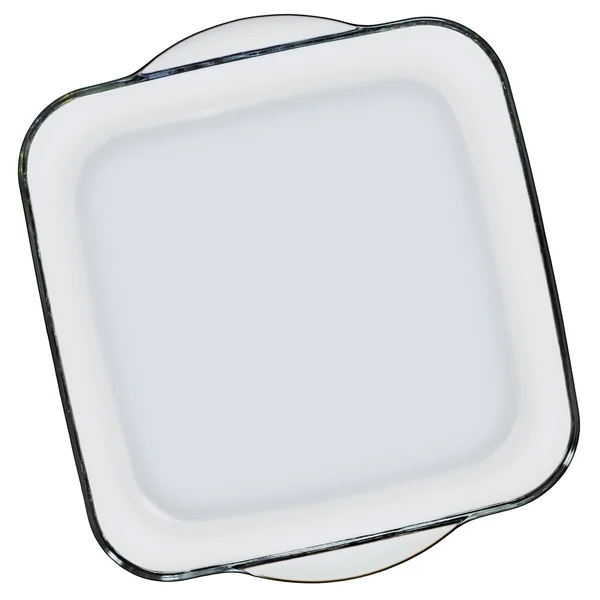 Plaque de cuisson en verre carré résistant à la chaleur isolée sur fond blanc — Photo
