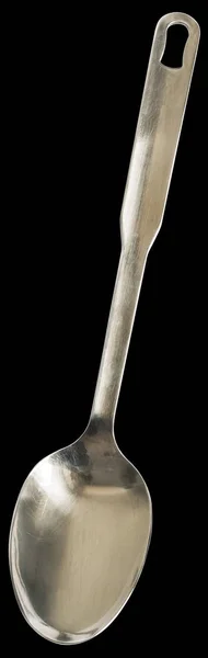 Stainless Steel Serving Spoon Isolated On Black Background — Stock Photo, Image
