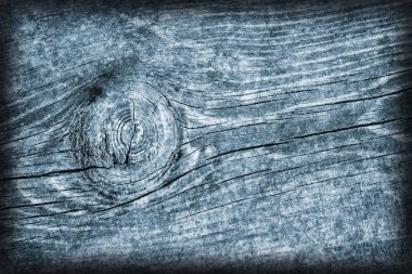 Eski düğümlü ahşap çürümüş kırık ağartılmış ve lekeli mavi Vignetted doku yıpranmış