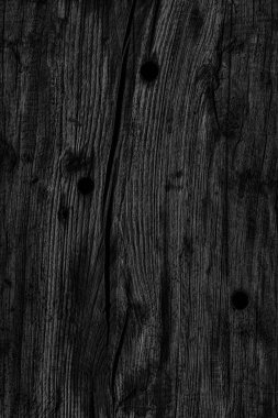 Eski düğümlü ahşap çürümüş kırık ağartılmış ve lekeli kömür siyah Grunge doku yıpranmış