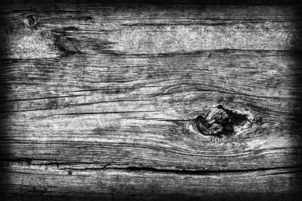 오래 된 매듭이 나무 썩은 풍 화 금이 표백 하 고 얼룩진된 어두운 회색 Vignetted Grunge 텍스처 — 스톡 사진