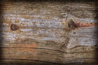 Eski düğümlü ahşap çürümüş kırık Vignetted Grunge doku yıpranmış