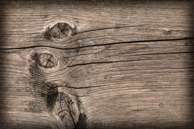 Eski düğümlü ahşap çürümüş kırık Vignetted Grunge doku yıpranmış