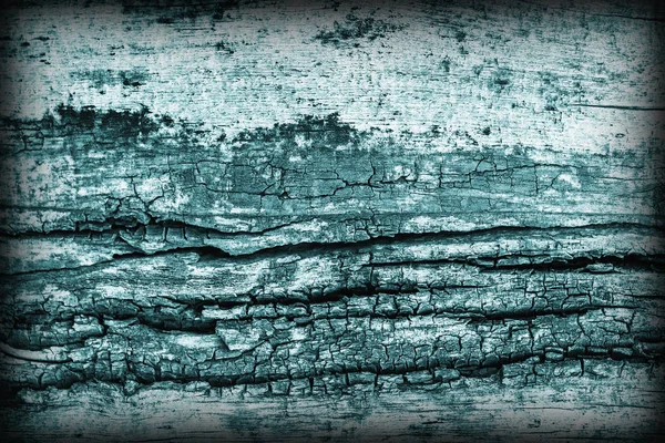 Old Weathered Rotten Cracked legno nodoso rustico grezzo monocromatico Cyan Vignette Grunge Texture — Foto Stock