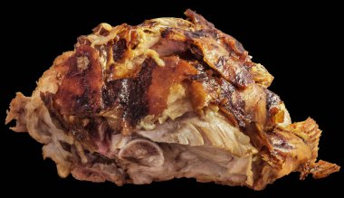 Siyah arka plan üzerine izole kavrulmuş domuz jambon tükürmek