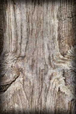 Eski yıpranmış çürük kırık düğümlü kaba ahşap doku Vignetted