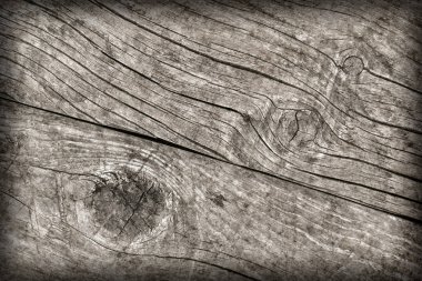 Eski yıpranmış çürük kırık düğümlü kaba ahşap doku Vignetted