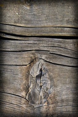 Eski yıpranmış çürük kırık düğümlü kaba ahşap doku Vignetted