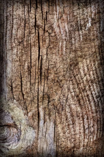 旧的风化的烂的裂纹的打结的粗糙的木头渐晕光 Grunge 纹理 — 图库照片