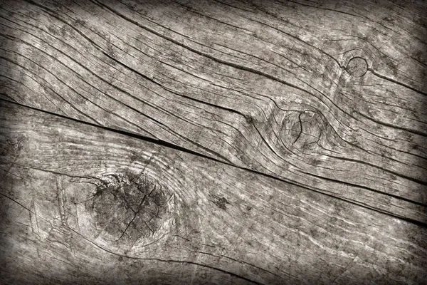 Eski yıpranmış çürük kırık düğümlü kaba ahşap doku Vignetted — Stok fotoğraf