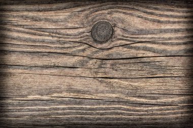 Eski yıpranmış çürük kırık düğümlü kaba ahşap doku Vignetted