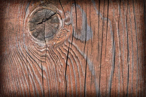 Oude verweerde rotte gebarsten geknoopte grof hout Vignetted Grunge textuur — Stockfoto