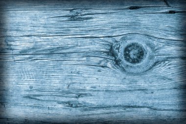 Eski yıpranmış çürük kırık düğümlü kaba ahşap toz mavi doku Vignetted