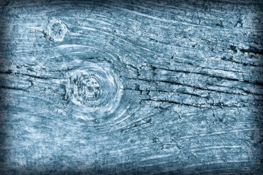 Eski yıpranmış çürük kırık düğümlü kaba ahşap toz mavi doku Vignetted