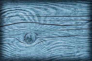 Eski yıpranmış çürük kırık düğümlü kaba ahşap toz mavi doku Vignetted