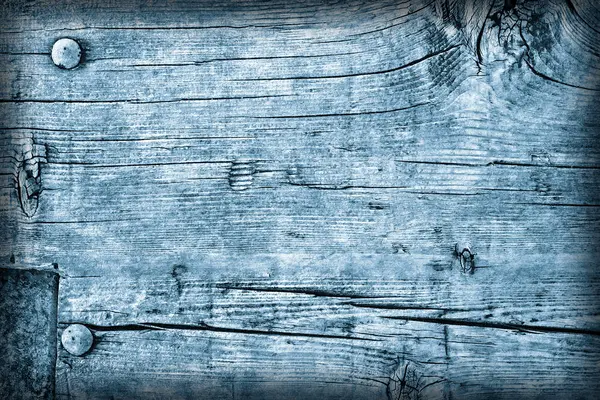 Régi viharvert rothadt repedt csomózott durva fa por kék Vignetted Grunge textúra — Stock Fotó