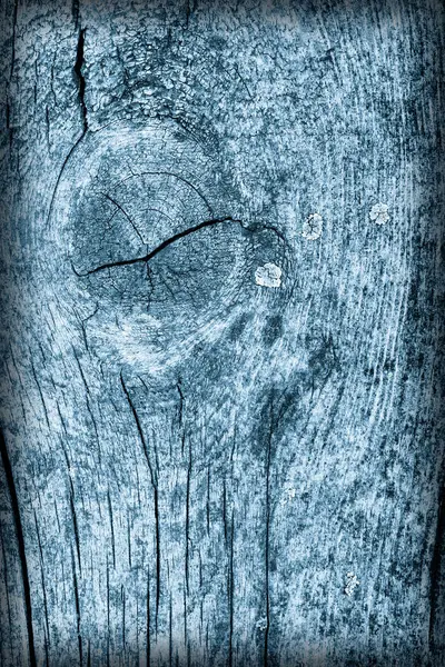 Alte verwitterte morsche rissige geknotete grobe Holzpuder blau vignettierte Grunge-Textur — Stockfoto