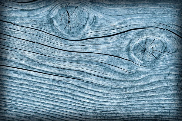 Régi viharvert rothadt repedt csomózott durva fa por kék Vignetted Grunge textúra — Stock Fotó