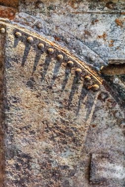 Eski hurda paslı Metal nehir botu kulübe flatör ayrıntı perçinli