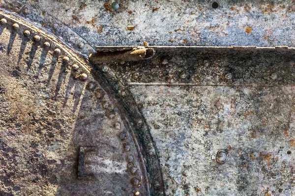 Eski hurda paslı Metal nehir botu kulübe flatör ayrıntı perçinli