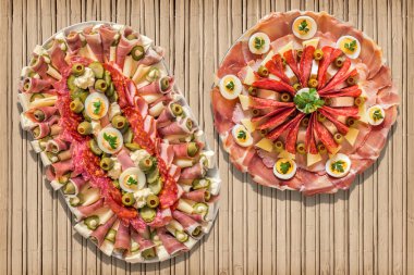 Meze lezzetli Meze sette bambu yer Mat yemekleri