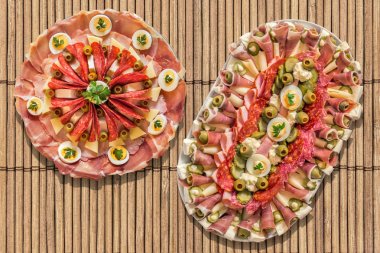 Meze lezzetli Meze sette bambu yer Mat yemekleri