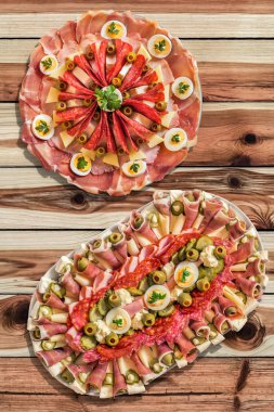 Meze Set düğümlü çam ahşap Bahçe masada meze lezzetli yemekleri