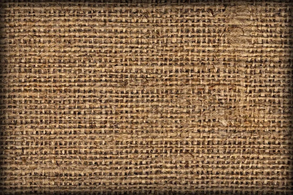 Burlap pânză natural maro grosier vignetted grunge textura — Fotografie, imagine de stoc