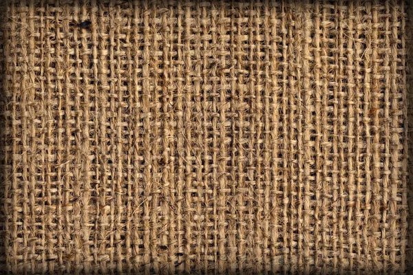 Burlap Canvas natürliche braun grob vignettierte Grunge-Textur — Stockfoto