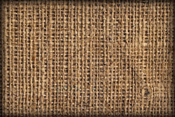 Burlap Canvas Natural Brown Coarse Vignetted Grunge Texture — Stock Photo, Image