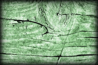 Eski yıpranmış kırık düğümlü Kelly yeşil çam ahşap döşemeler doku Vignetted