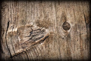 Eski yıpranmış kırık düğümlü çam ahşap döşemeler doku Vignetted