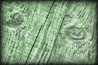 Eski yıpranmış kırık düğümlü Kelly yeşil çam ahşap döşemeler doku Vignetted