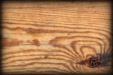 Eski düğümlü çam ahşap tahta Grunge doku detay Vignetted