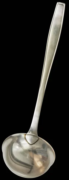 Old Stainless Steel Soup Ladle Reverse Side Isolated On Black Background — Stock Photo, Image