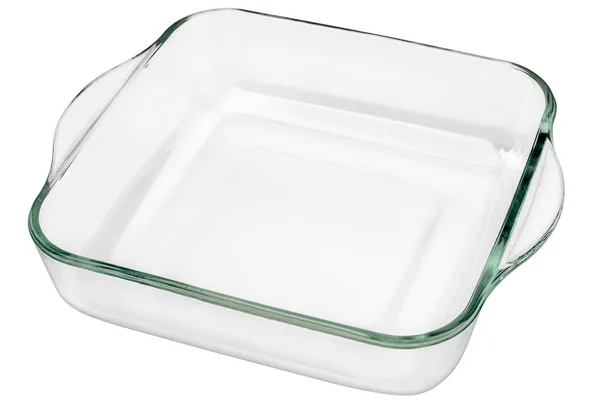 Büyük yuvarlak kare cam beyaz arka plan üzerinde izole eğri kolları ile tavada pişirme