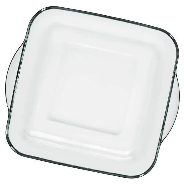 电饼铛孤立在白色背景上的荒地耐方形透明玻璃 — 图库照片