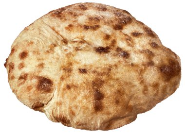 Beyaz arka plan üzerinde izole lezzetli ev geleneksel Mayalı pide gözleme somun pişmiş şömine