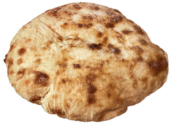 Fireplace Baked Delicious Domestic Traditional Leavened Pitta Flatbread Loaf Isolated On White Background